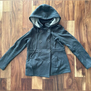 J.J. Basics Green Fur Hooded Sweatshirt Jacket Peacoat size Medium